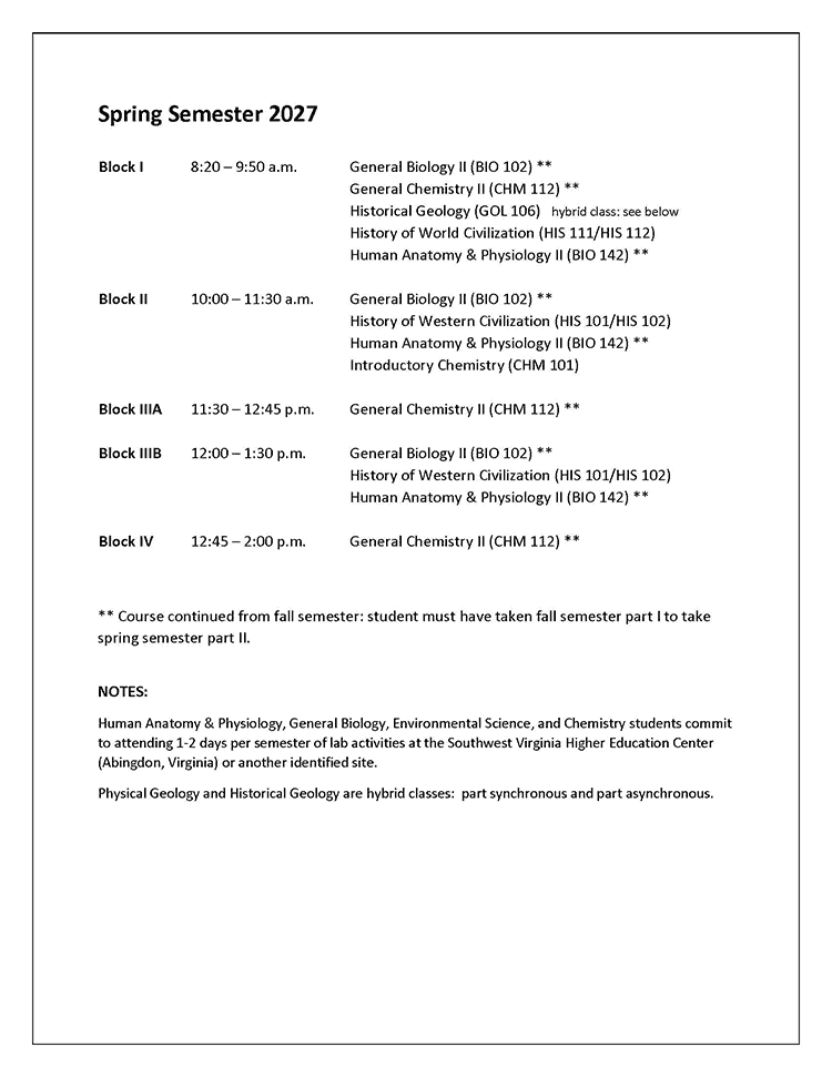 2026-2027 Course Schedule, page 2